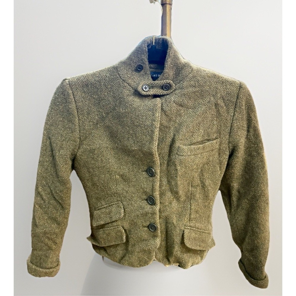 Vintage Ralph Lauren Blue Label Japan Blazer Jacket Wool Sz 7 Cropped Military